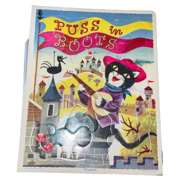 Puzzle Puss In Boots Vintage Cartoon 1960s Playskool Golden Press - Picture 1 of 2